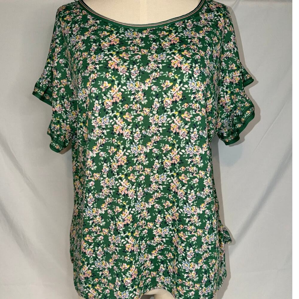 MAX STUDIO Women's Green Floral Relaxed Blouse‎ Short Sleeve - Size LARGE